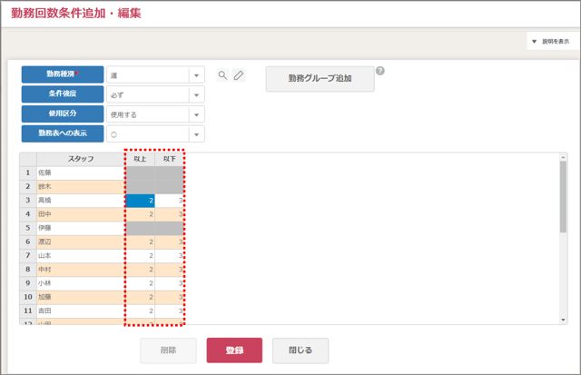 勤務表作成31_勤務回数1_月単位3