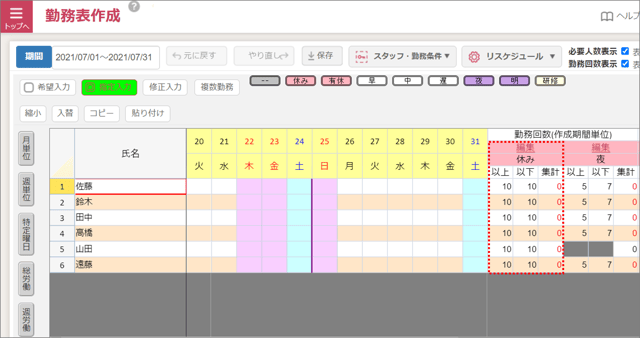 月次修正01_勤務回数設定