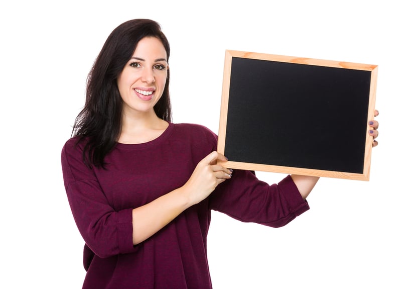 Woman hold with chalkboard